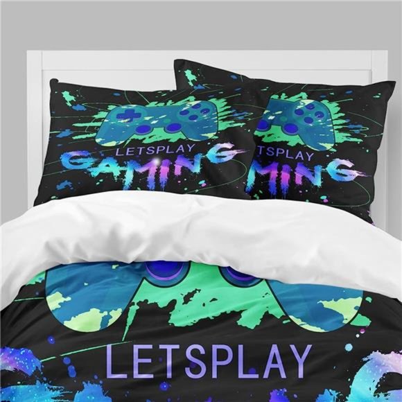 Gaming Bedding Sets Gamer Room Decor Gamer Comforter Cover for Boys Girls Kids - Picture 2 of 5